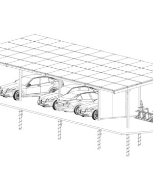 Tekening Solarcarport 6 auto's en fietsenrekken 2