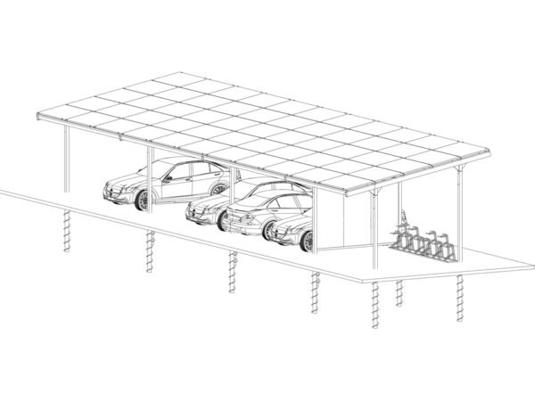 Tekening Solarcarport 6 auto's en fietsenrekken 2